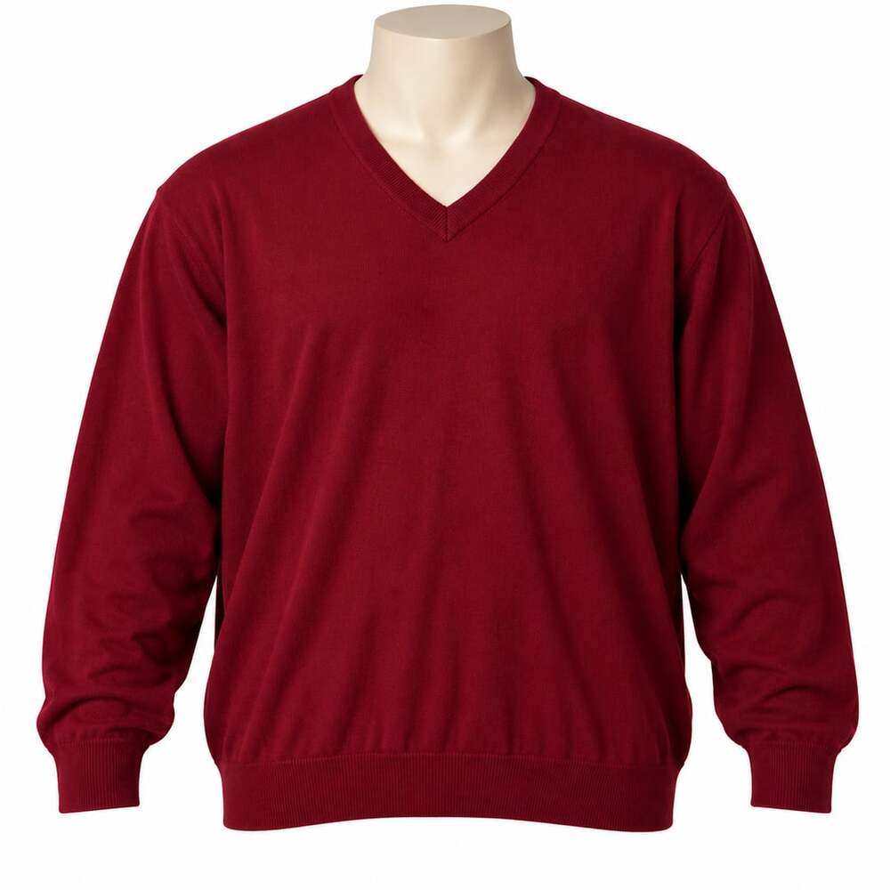 Kallspin Men’s 3XL Burgundy V Neck Wool Blend Sweater Pullover Classic Knit
